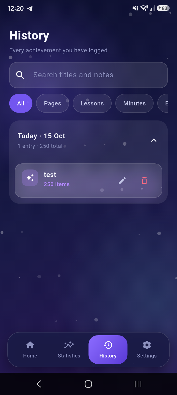 EduCount Companion history screen